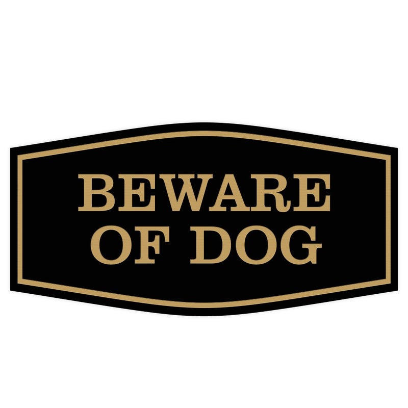 All Quality Fancy Beware of Dog Wall or Door Sign | Durable Material | Home Security Signs | Easy to Install (Black/Gold) - Large 1 Pack - Image 1